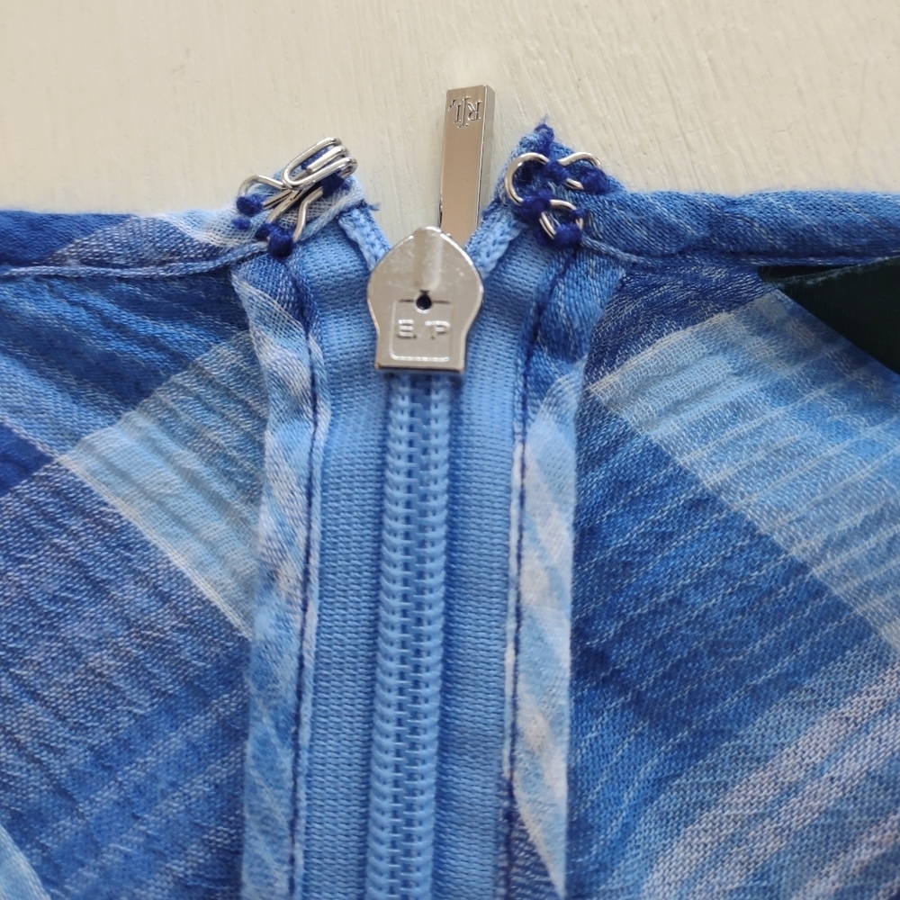 Lauren Ralph Lauren 100% Cotton Bell Sleeved Light Blue Plaid Blouse Size M - Picture 9 of 10